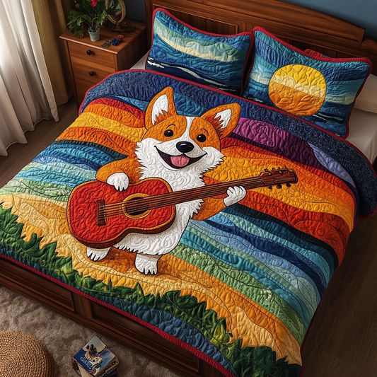 Corgi Guitarist DAI241224216 Quilt Bedding Set