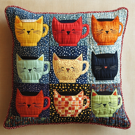 Cat Cup DAI150125110 Quilted Pillow Case