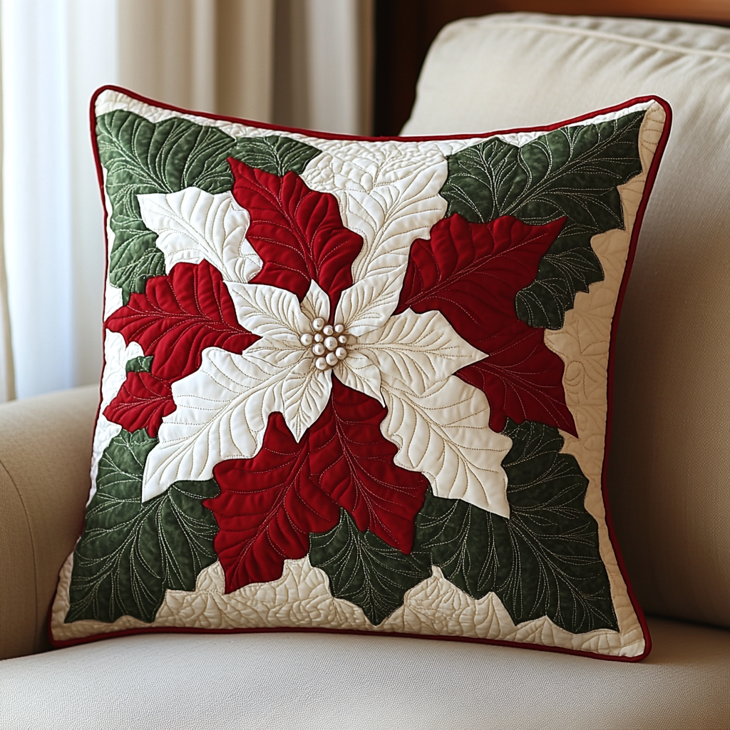 Christmas Poinsettia TAI141124453 Quilted Pillow Case