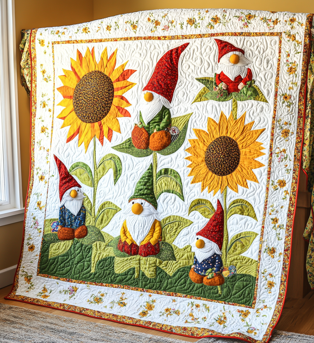 Sunflower Gnome DAI241224482 Quilt Blanket