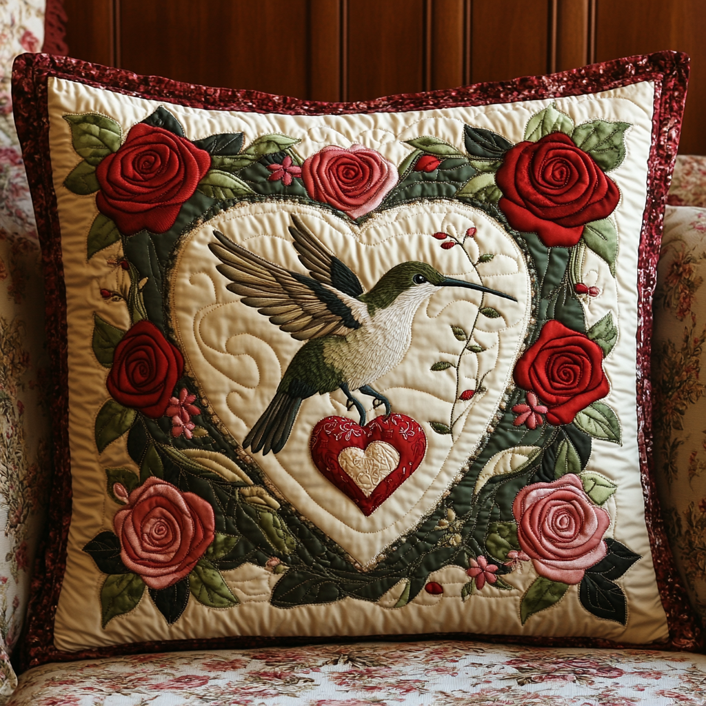 Rose Hummingbird DAI241224149 Quilted Pillow Case