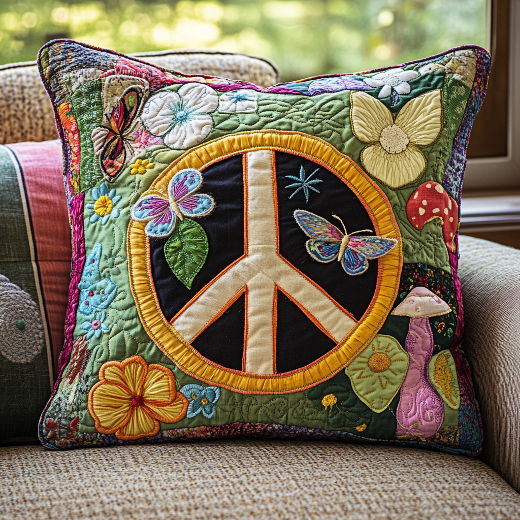 Hippie Peace DAI150125163 Quilted Pillow Case