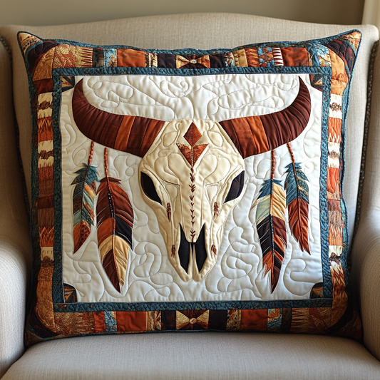 Tribal Bull Skull DAI241224029 Quilted Pillow Case