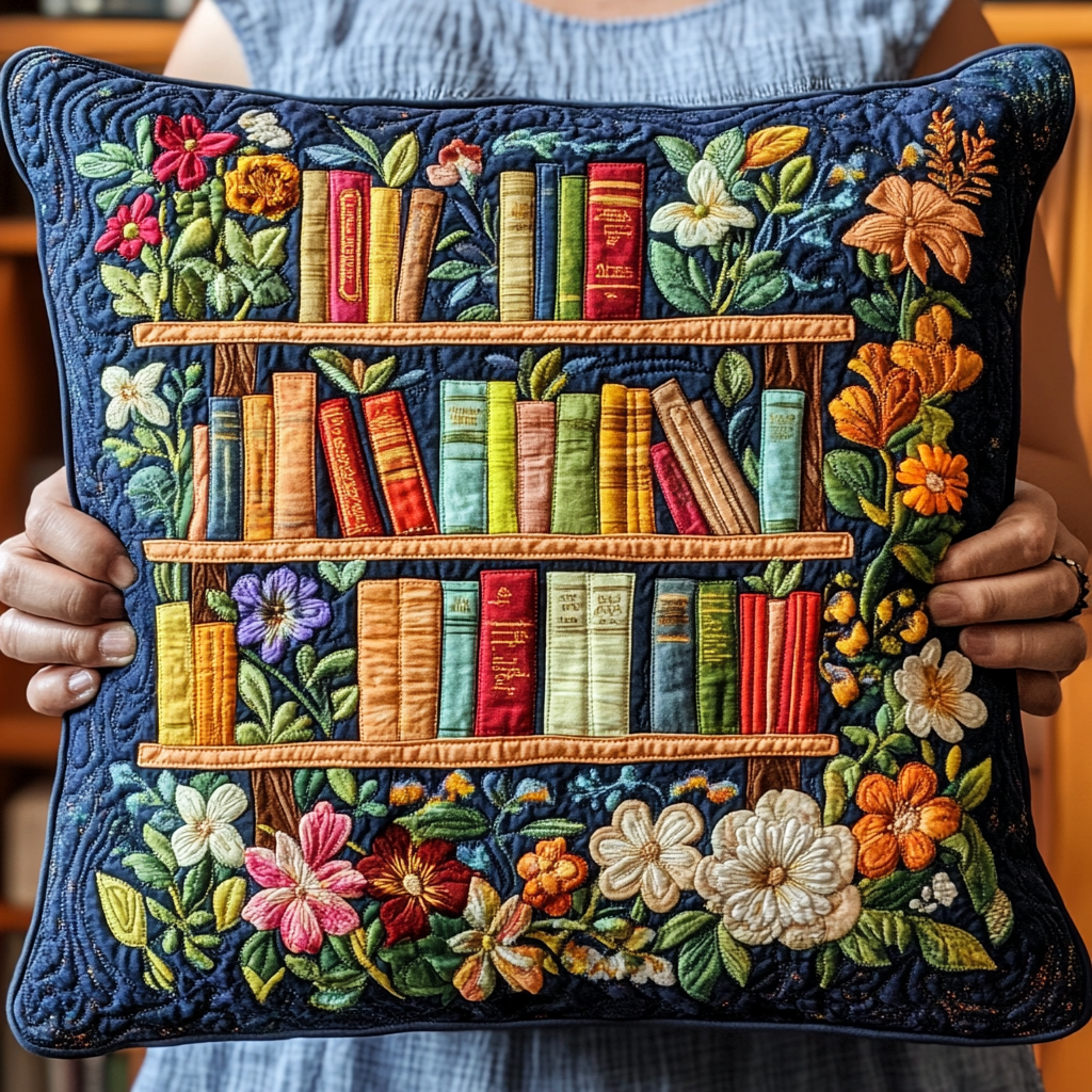 Flower Bookcase DAI090125329 Quilted Pillow Case