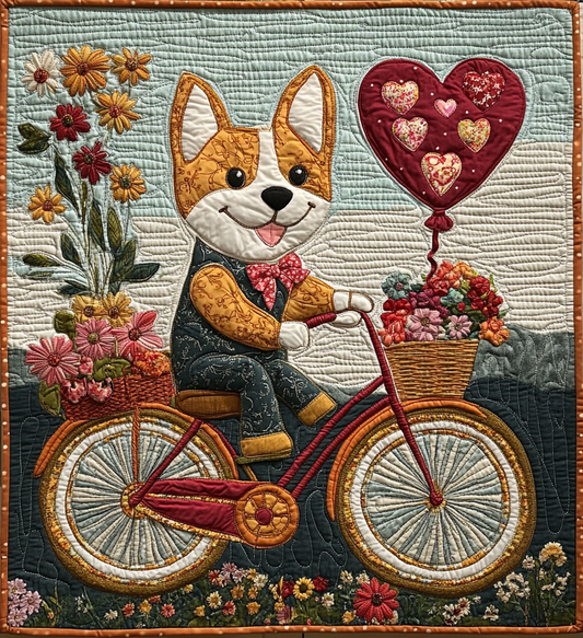 Bicycle Corgi DAI241224306 Quilt Blanket