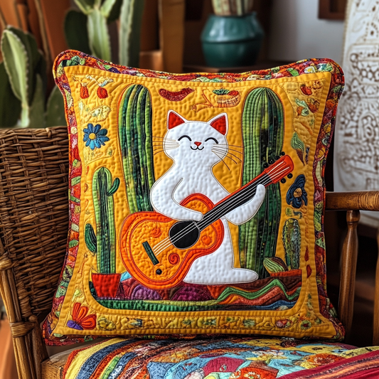 Desert Guitar Cat DAI241224068 Quilted Pillow Case