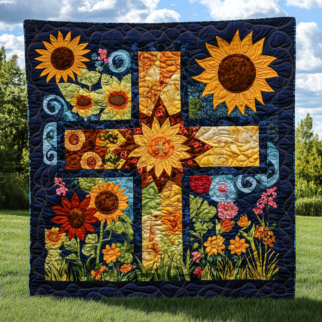 Sunflower Christian Cross DAI110225031 Quilt Blanket