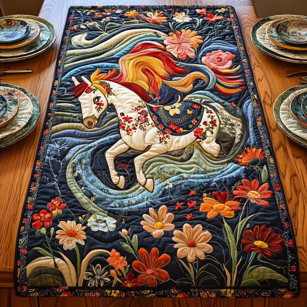 Floral Horse TAI021024202 Quilted Table Runner