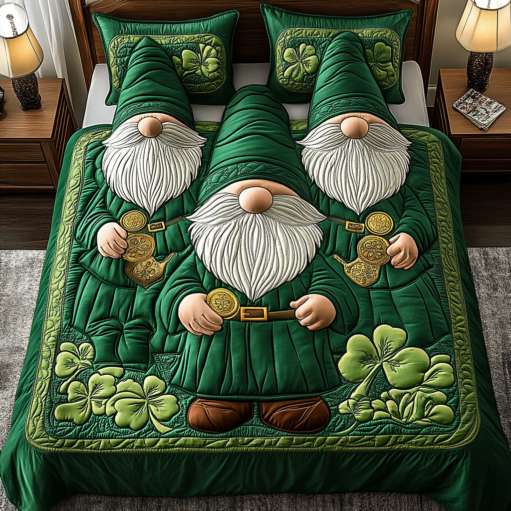 St Patrick Gnome TAI101224506 Quilt Bedding Set