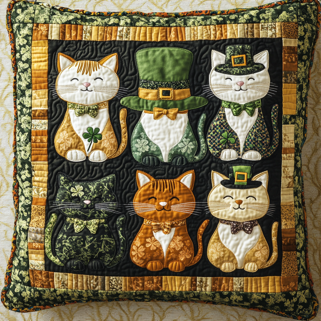 St Patrick's Day Cat DAI241224127 Quilted Pillow Case