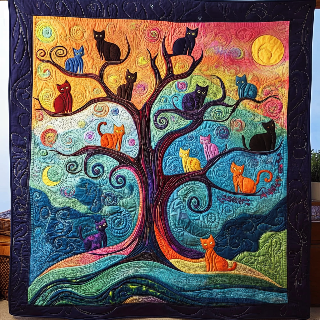 Cats On The Tree DAI040225115 Quilt Blanket