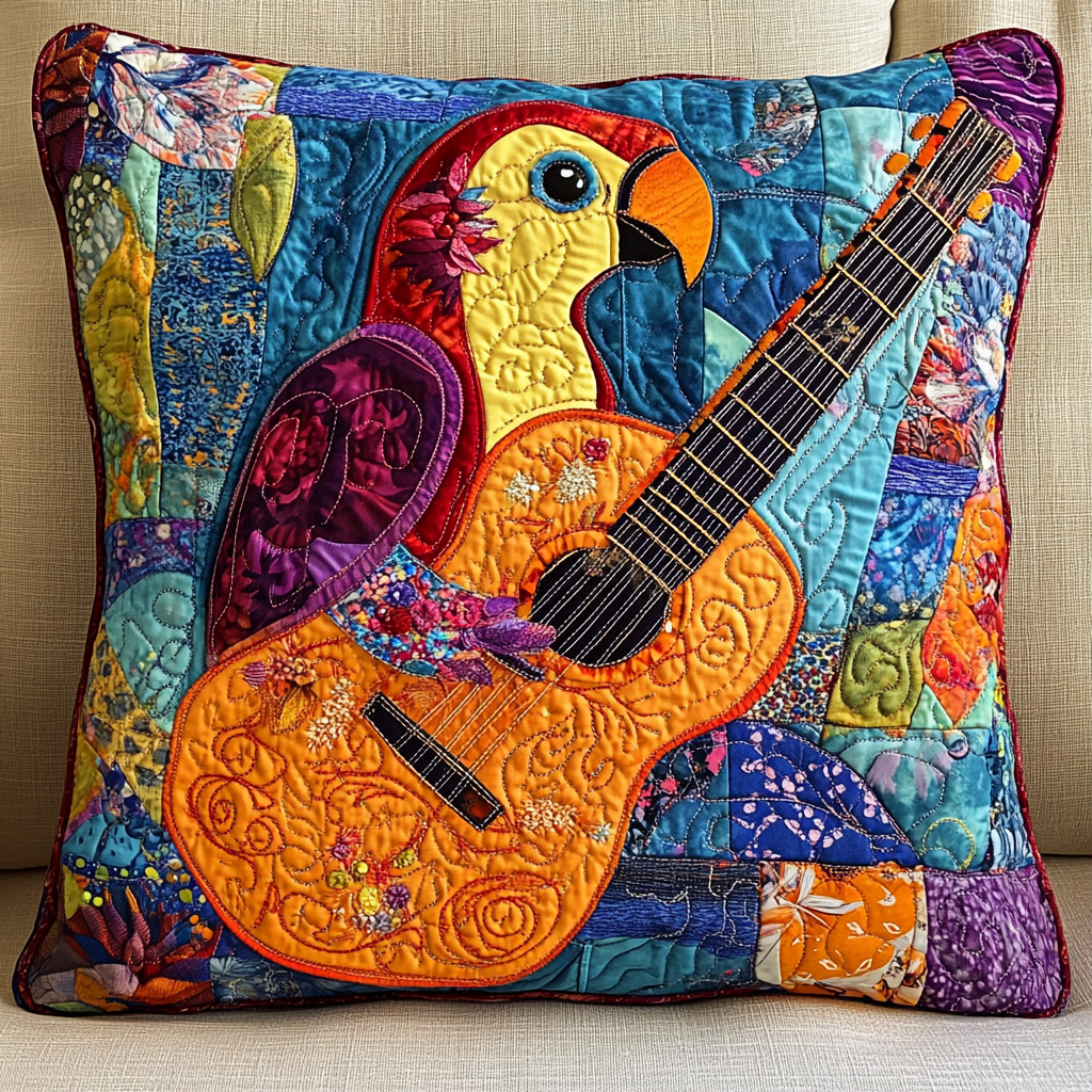 Parrot Guitarist DAI241224114 Quilted Pillow Case