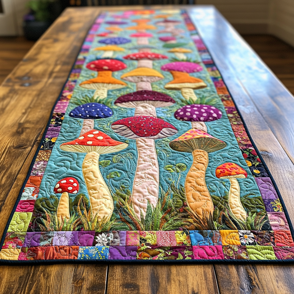 Mushroom DAI200125337 Quilted Table Runner