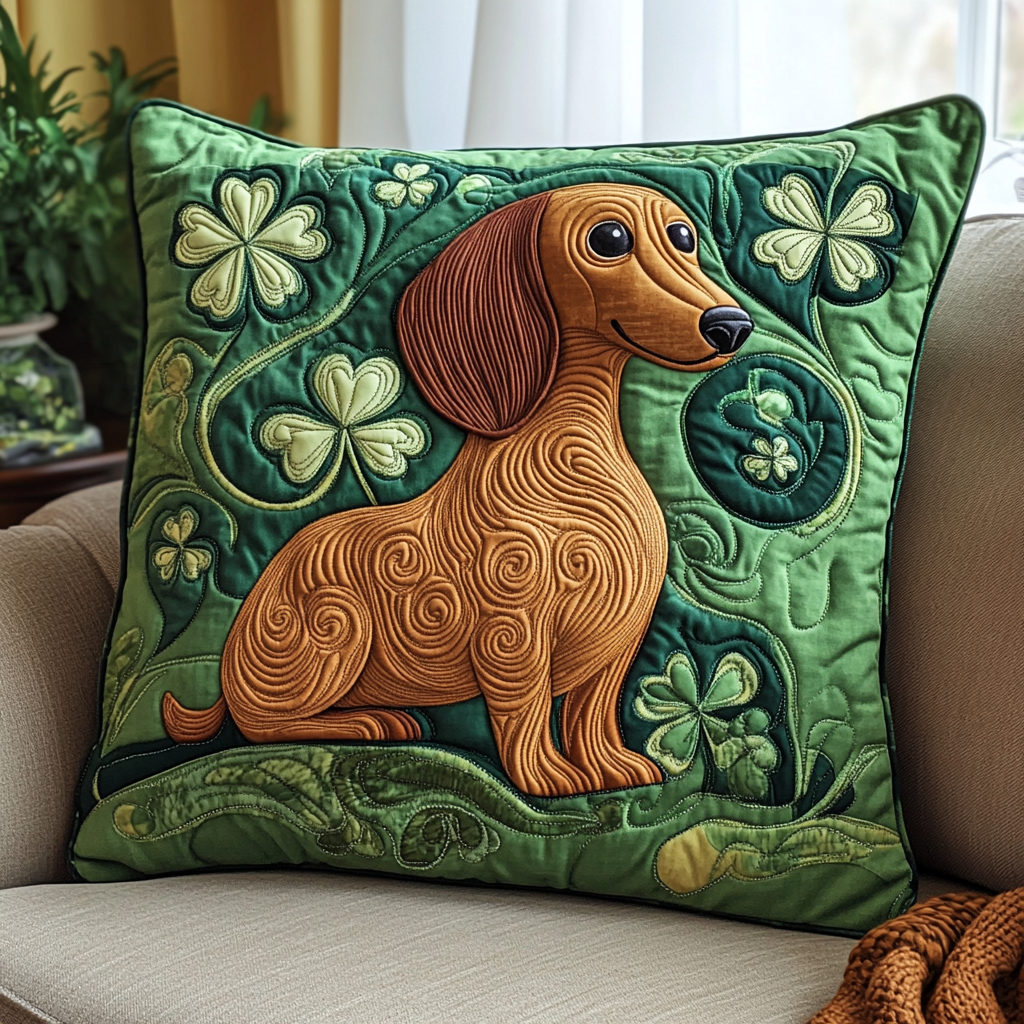 St Patrick's Day Dachshund DAI241224133 Quilted Pillow Case