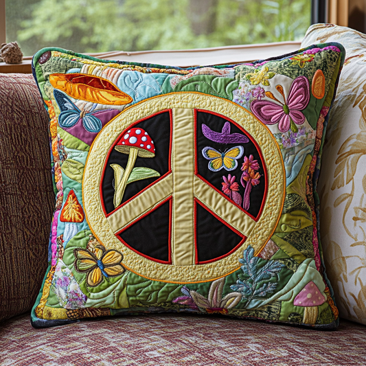 Hippie Peace DAI150125162 Quilted Pillow Case