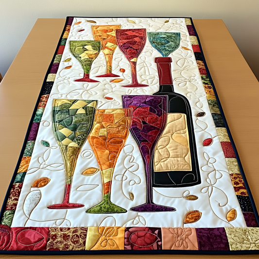 Wine Glass And Bottle DAI040225471 Quilted Table Runner