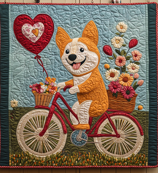 Bicycle Corgi DAI241224307 Quilt Blanket