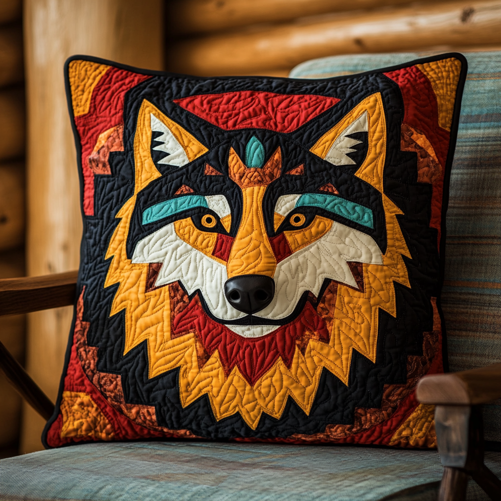 Native American Wolf DAI171224134 Quilted Pillow Case