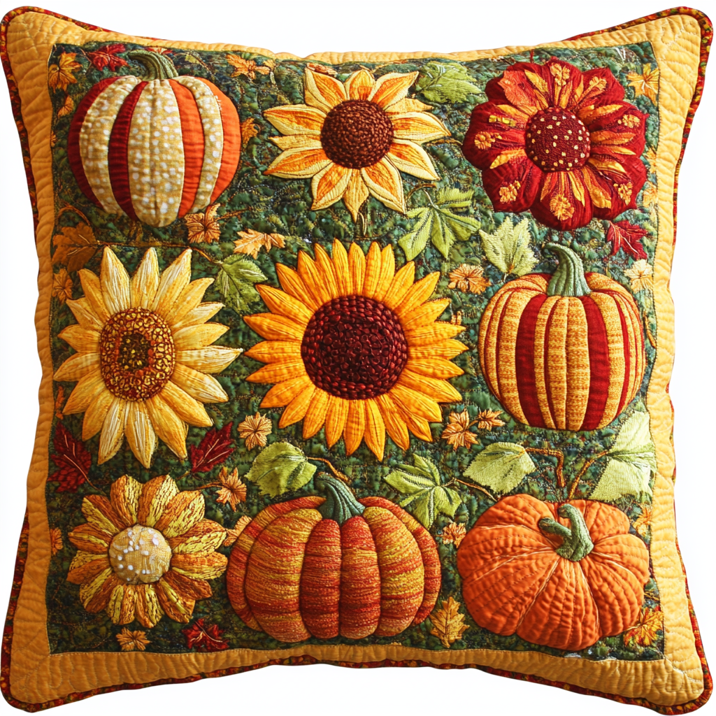 Autumn Sunflower Pumpkin TAI181024431 Quilted Pillow Case