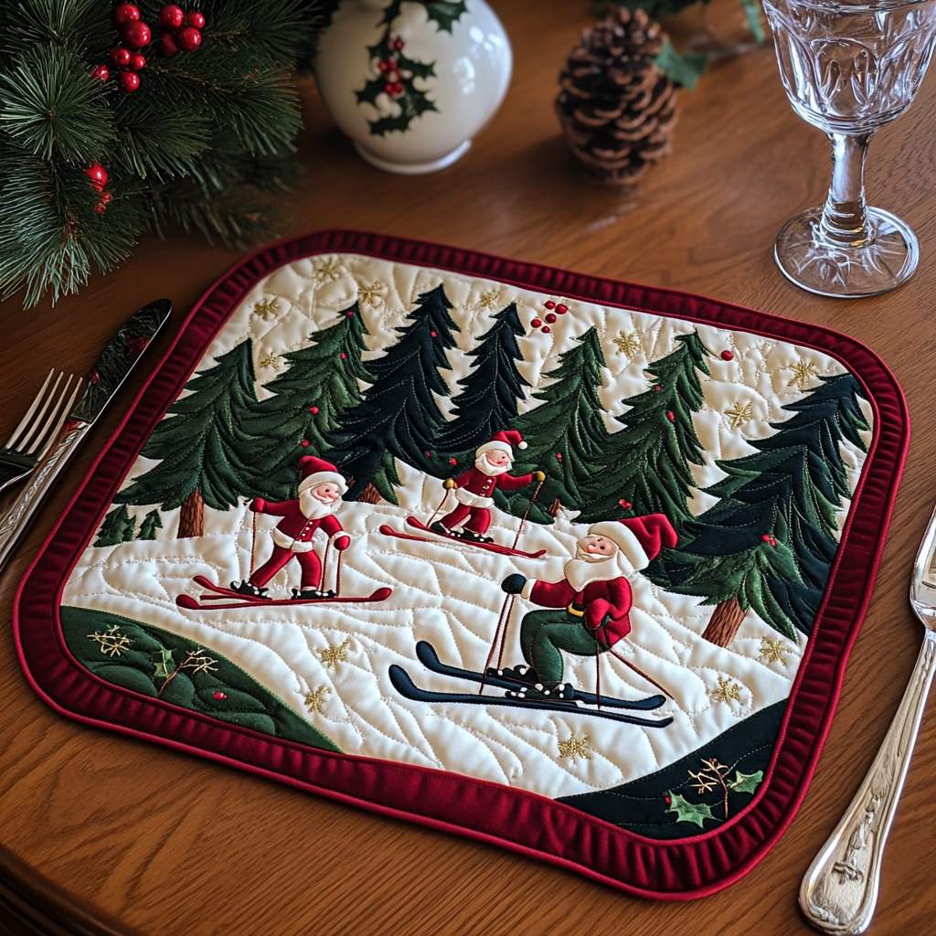 Skiing Santa DAI181124114 Quilted Placemats