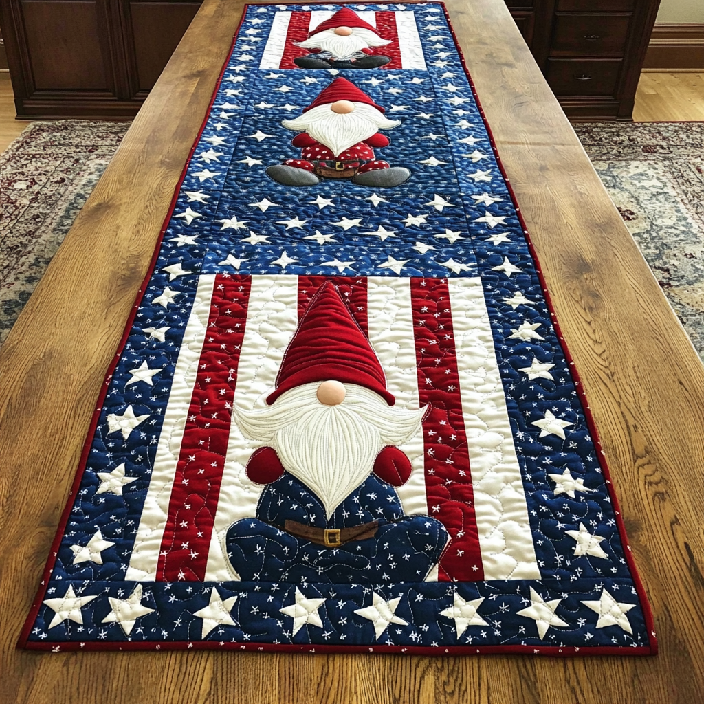 Patriotic Gnome DAI090125317 Quilted Table Runner