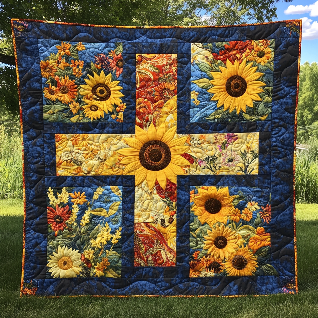 Sunflower Christian Cross DAI110225030 Quilt Blanket