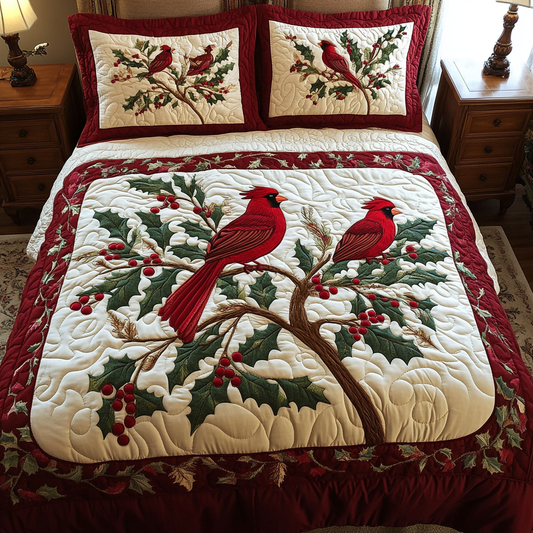 Christmas Cardinal TAI101224442 Quilt Bedding Set