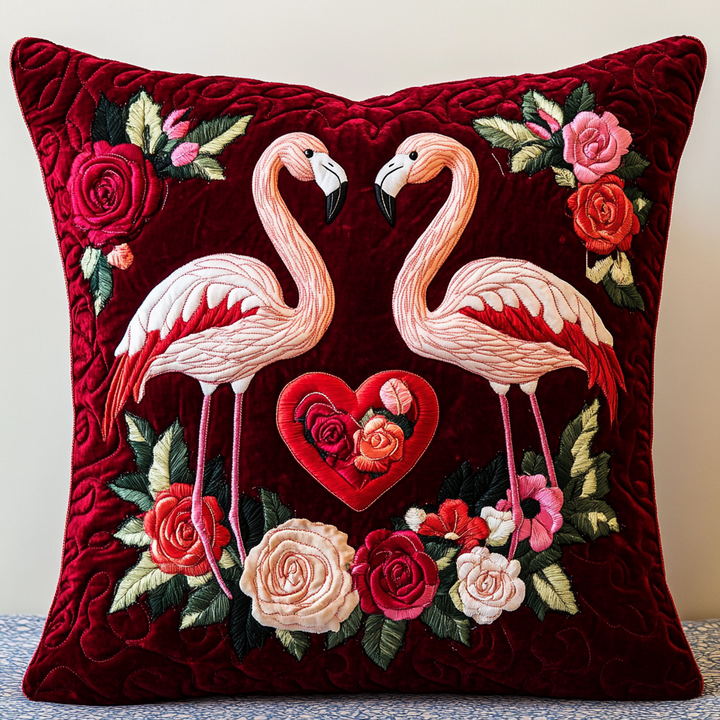 Valentine Flamingo DAI200125265 Quilted Pillow Case