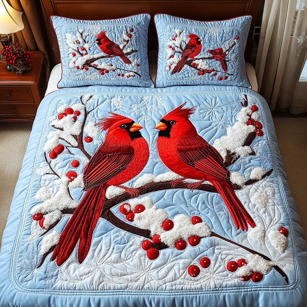 Winter Cardinal TAI201124147 Quilt Bedding Set