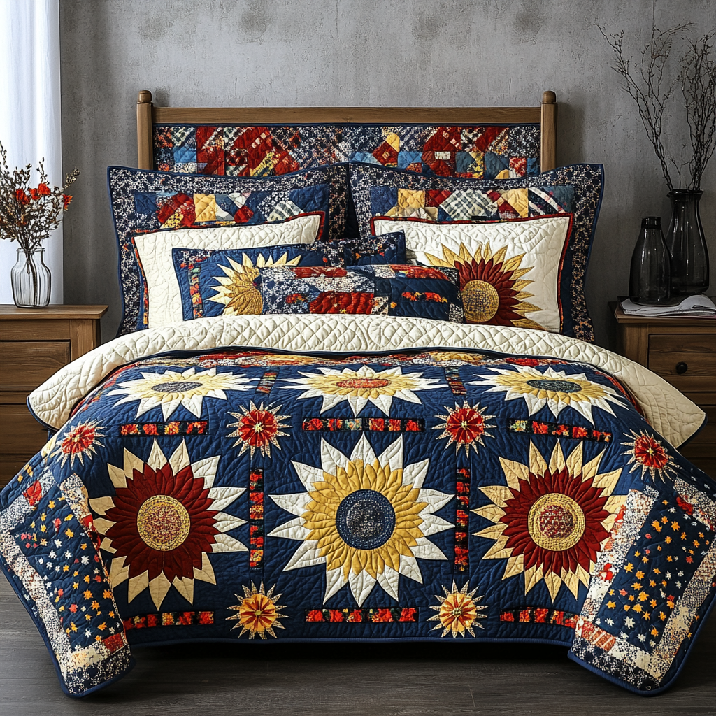 Patriotic Sunflower DAI280824283 Quilt Bedding Set