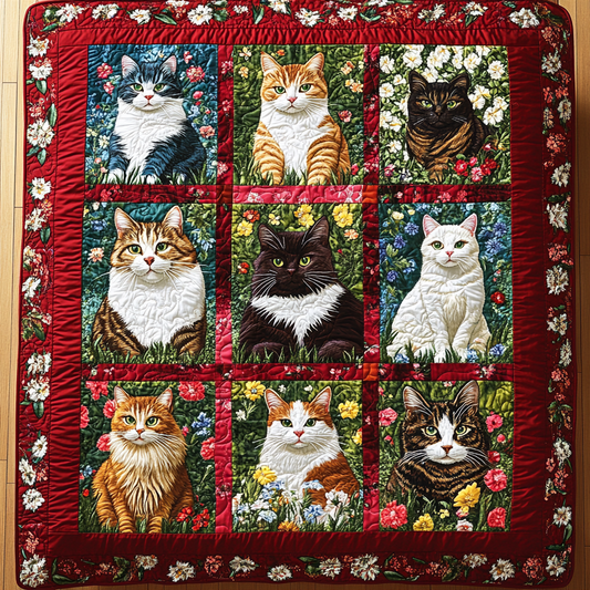 Cats In Flower Garden TAI141124466 Quilt Blanket