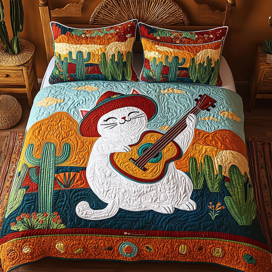 Desert Guitar Cat DAI241224217 Quilt Bedding Set