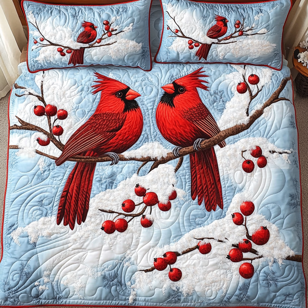 Winter Cardinal TAI201124152 Quilt Bedding Set