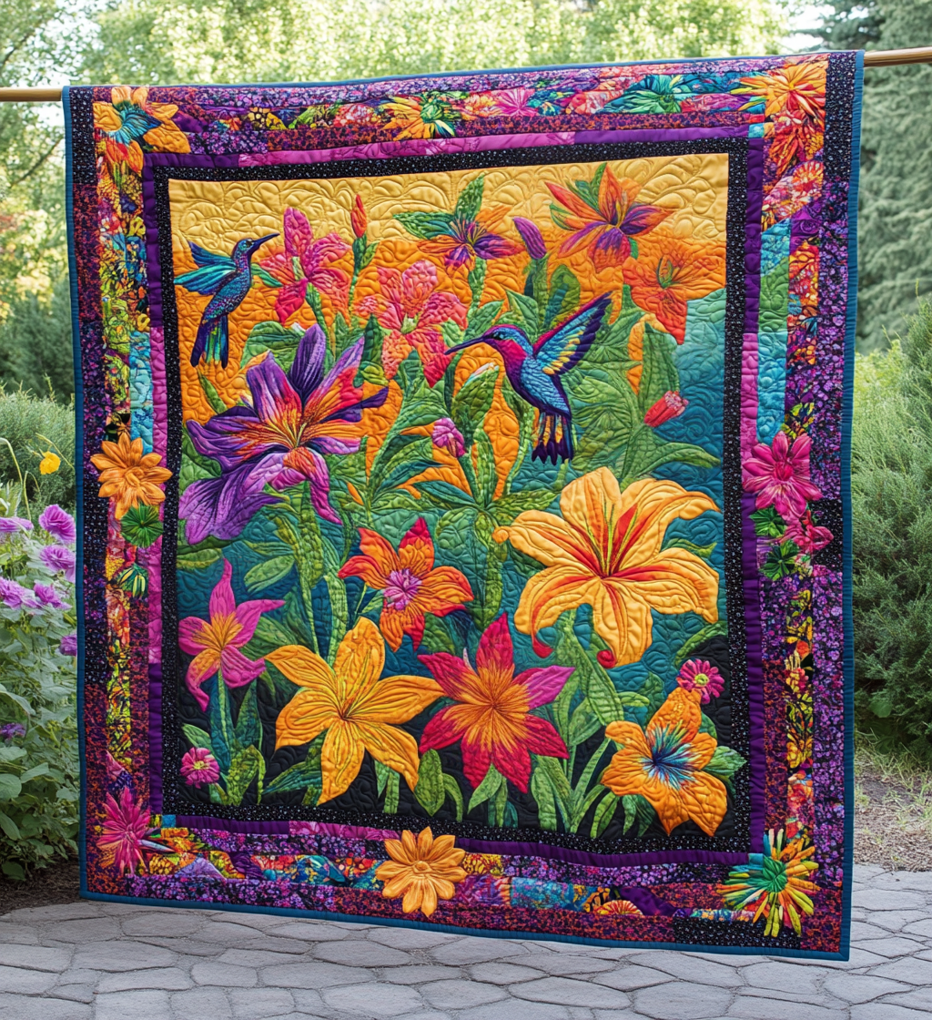 Lily Flower Hummingbird DAI301224053 Quilt Blanket