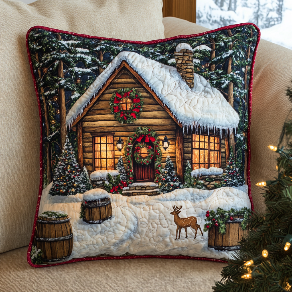 Christmas House Deer TAI141124433 Quilted Pillow Case