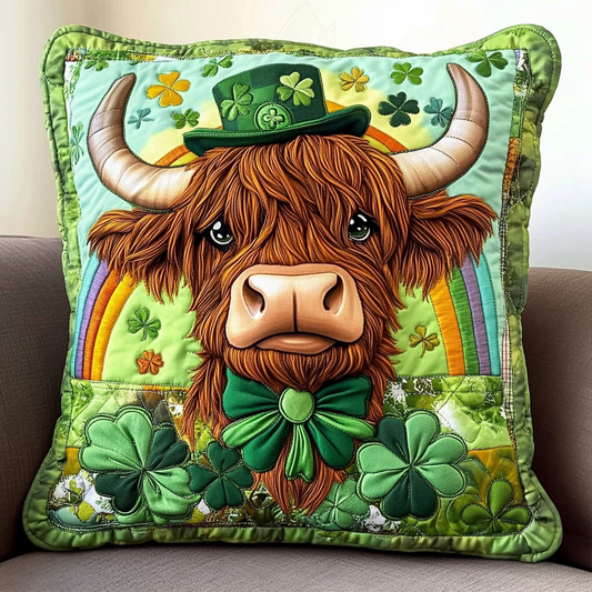 St Patrick's Day Highland Cow DAI090125357 Quilted Pillow Case