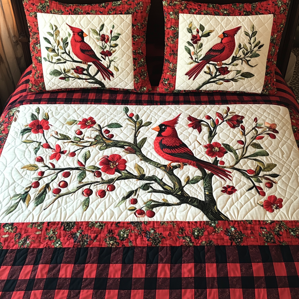 Christmas Cardinal TAI181024284 Quilt Bedding Set