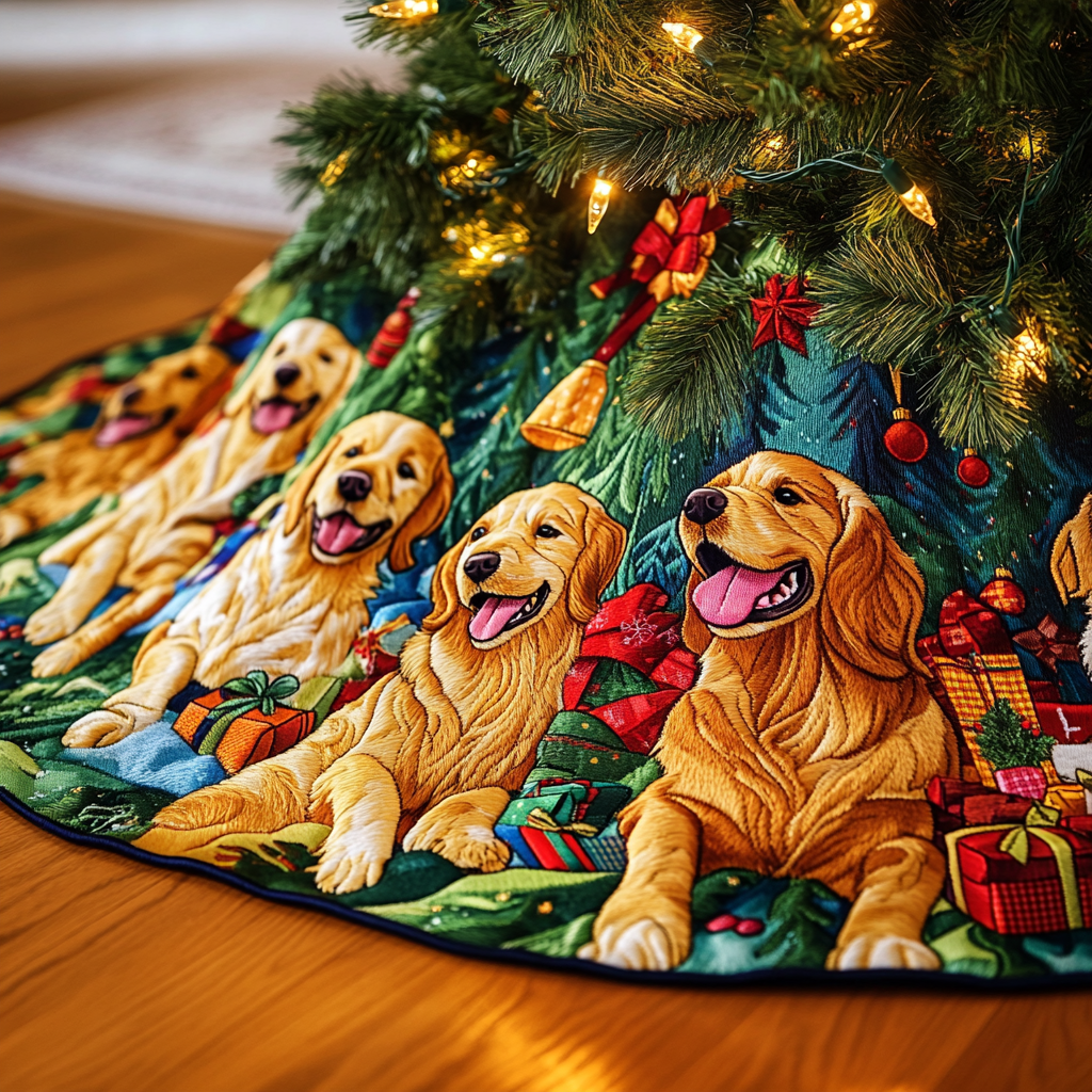 Christmas Golden Retriever TAI091024342 Quilted Tree Skirt