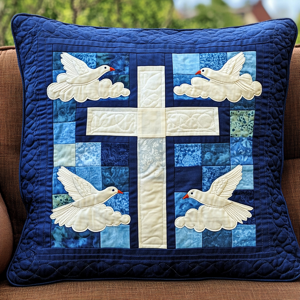 Dove With Christian Cross DAI231124128 Quilted Pillow Case