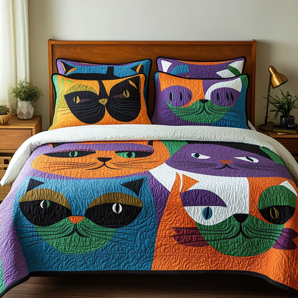 Abstract Cat TAI111124014 Quilt Bedding Set