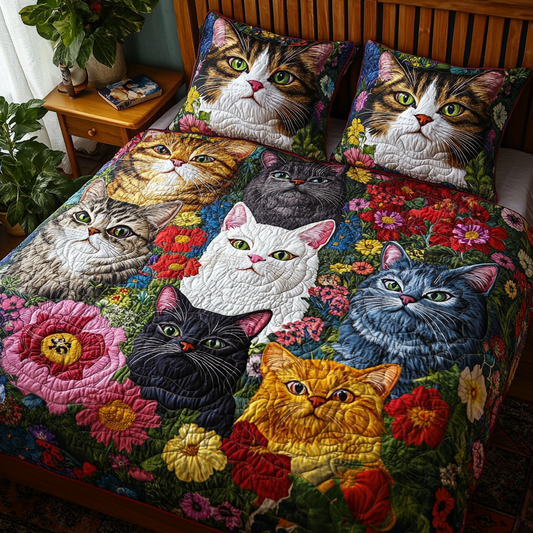 Cats In Flower Garden TAI111124036 Quilt Bedding Set