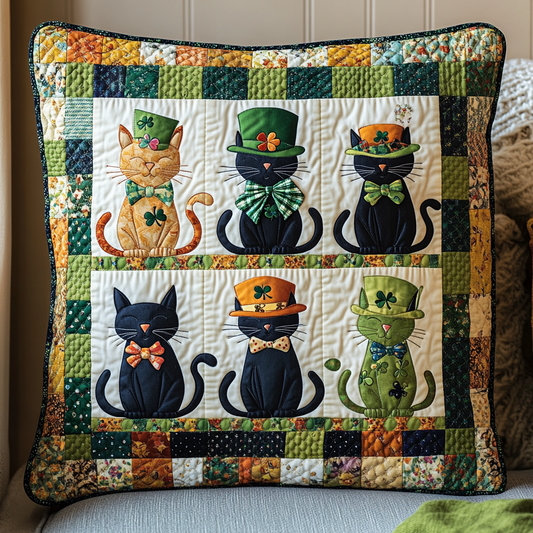 St Patrick's Day Cat DAI241224129 Quilted Pillow Case