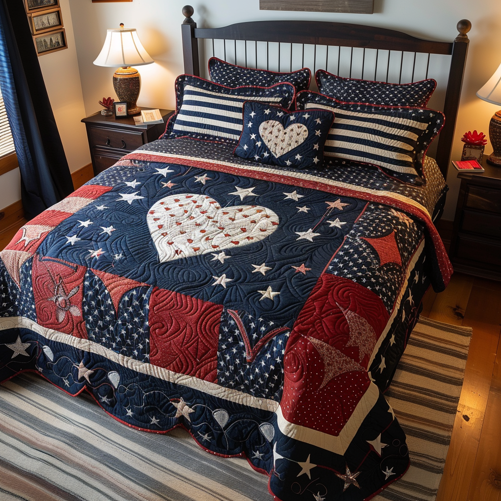 Patriotic Heart TAI170724106 Quilt Bedding Set