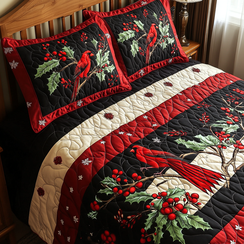 Christmas Cardinal TAI041024557 Quilt Bedding Set