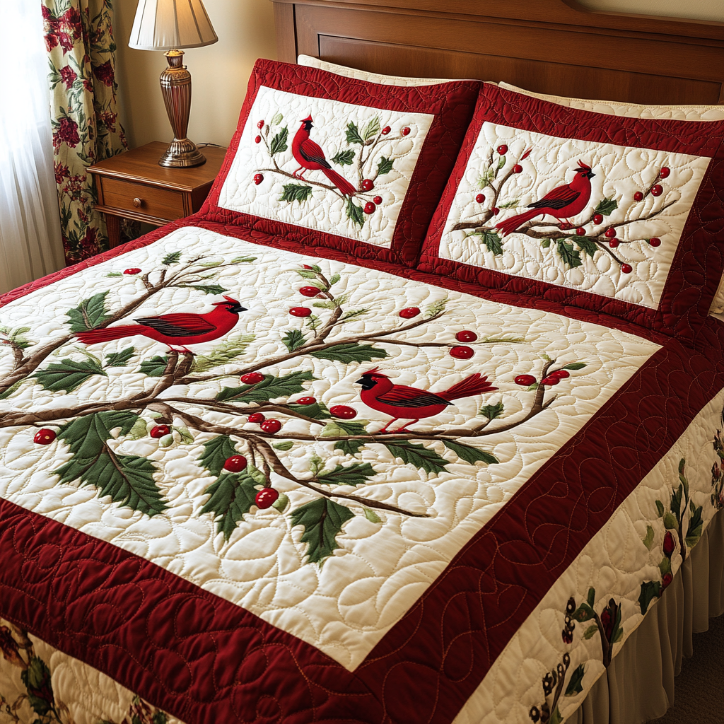 Christmas Cardinal TAI101224433 Quilt Bedding Set