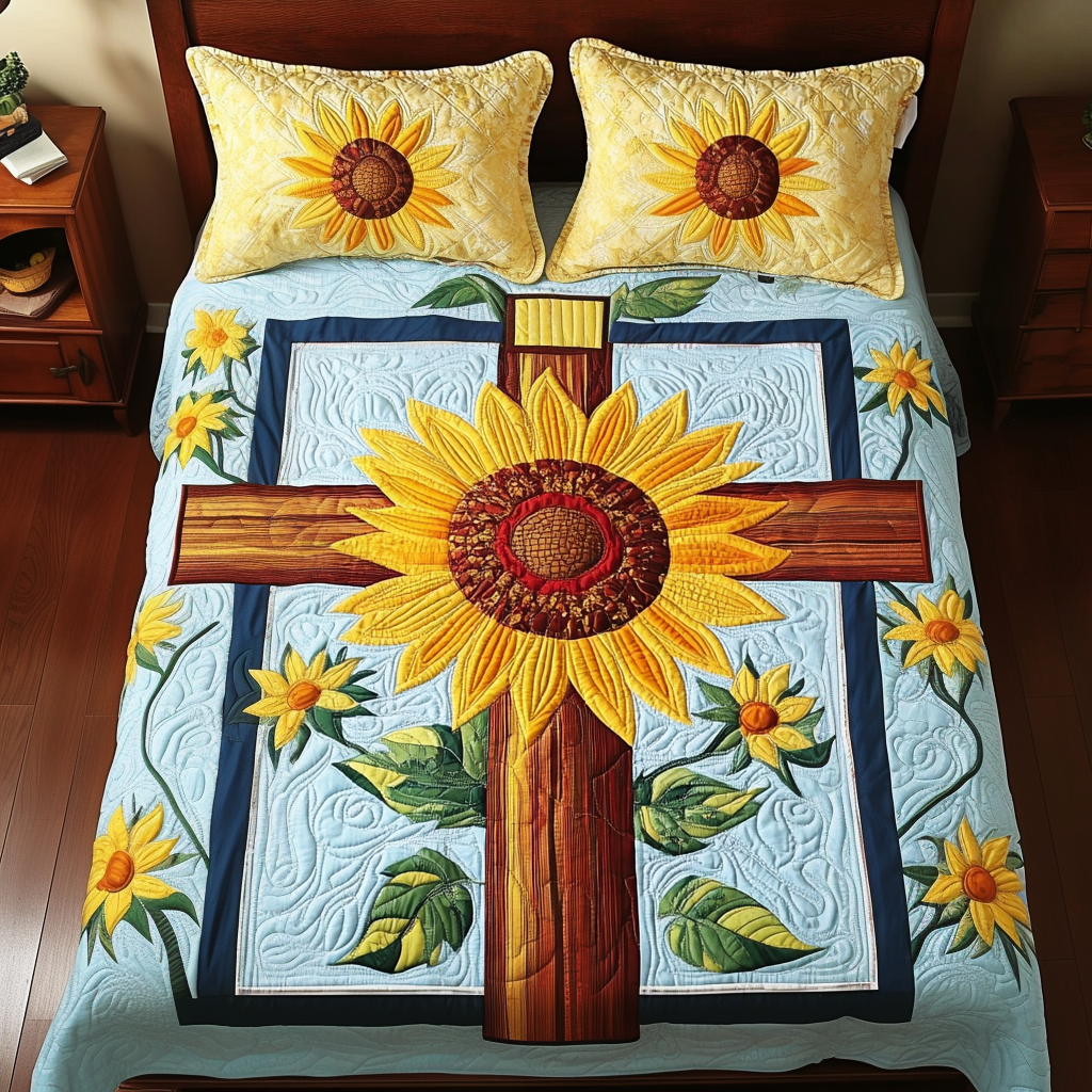 Sunflower Christian Cross DAI280824142 Quilt Bedding Set