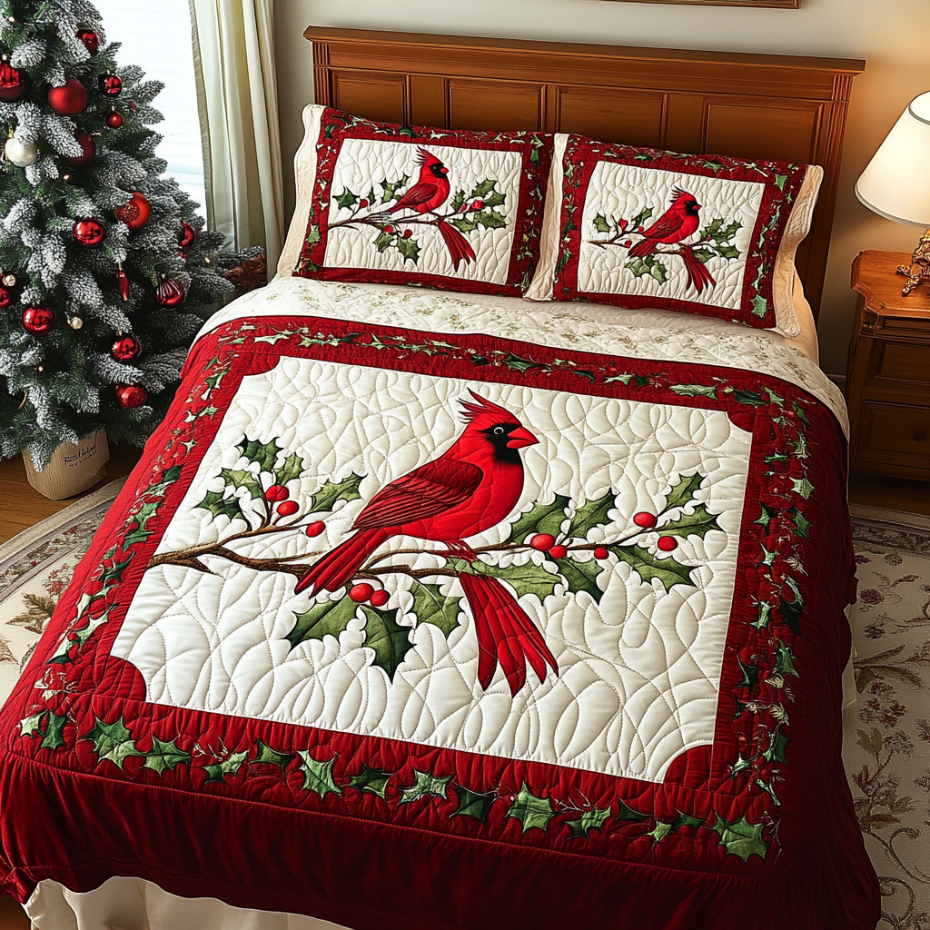 Christmas Cardinal TAI021024229 Quilt Bedding Set