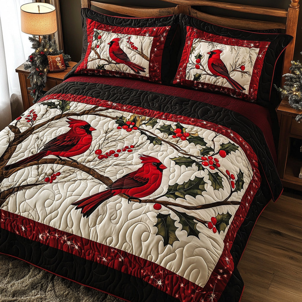 Christmas Cardinal TAI041024542 Quilt Bedding Set