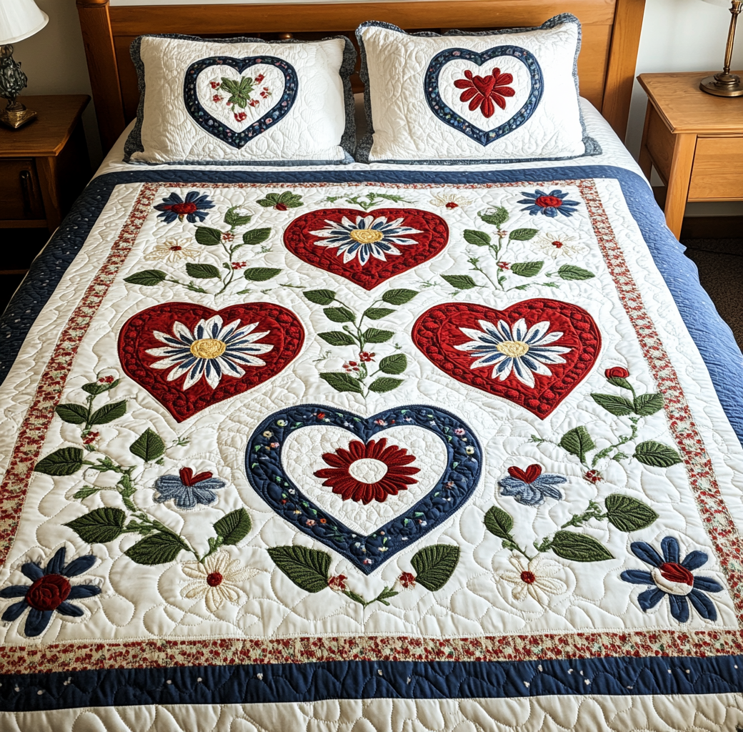 Floral Heart DAI110225210 Quilt Bedding Set