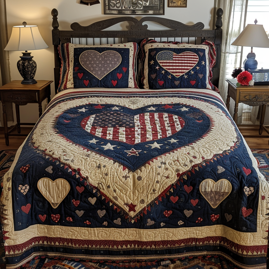 Patriotic Heart TAI251124102 Quilt Bedding Set